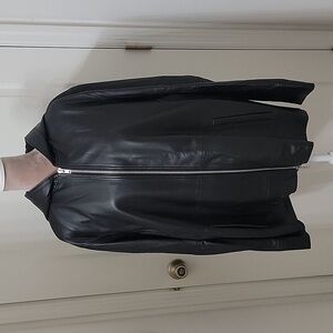 Public School New York Size M Leather Hooded Zip Front Jacket, NWOT